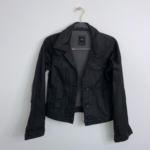 Obey Women's Denim Jacket Black Size US 6 (S) Faux Leather Elbow Patch